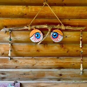 Handmade Eyeball Driftwood Yard Art – Quirky Garden Hanging